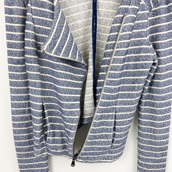 Lou & Grey Blue White tweed zip moto jacket Sz S - Picture 6 of 11
